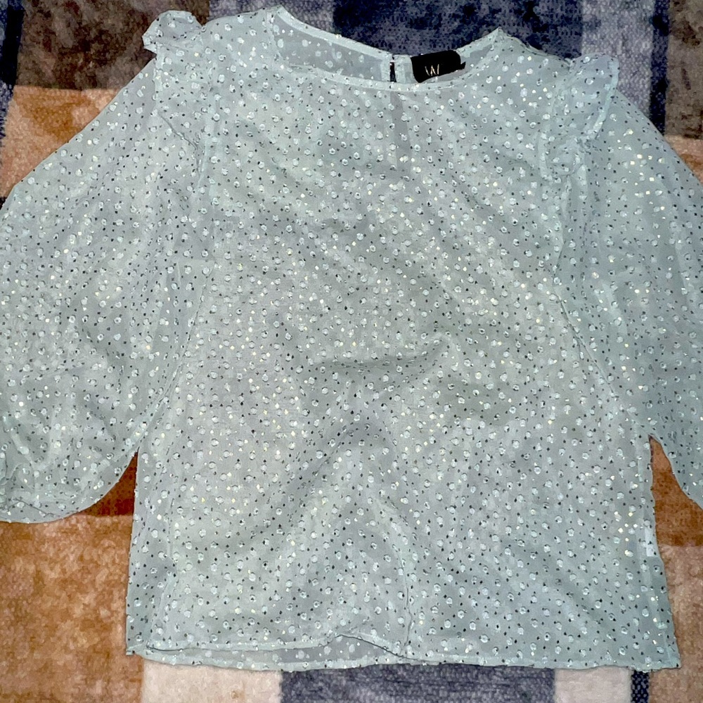 Holiday shirt ruffle sleeves green sparkle